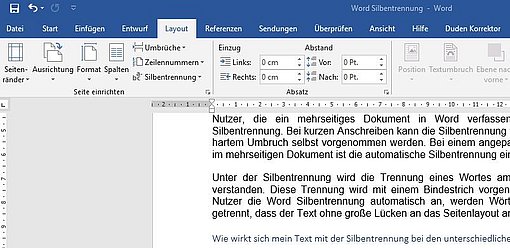 Manuelle und automatische Silbentrennung bei Word